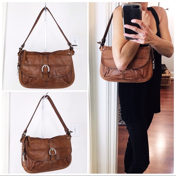 Fossil Handbags - Fossil Tan Vachetta Leather & Canvas Shoulder Bag